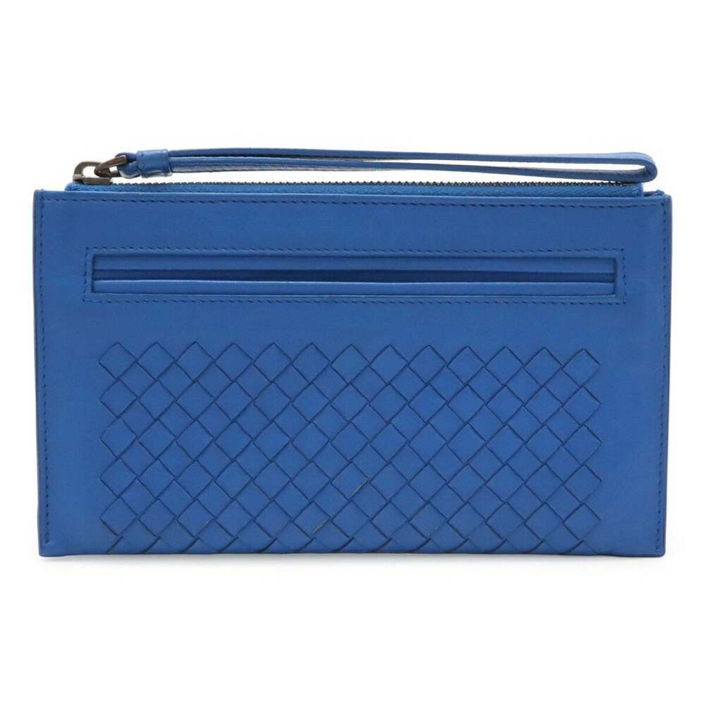 BOTTEGA VENETA Blue Leather Intrecciato Clutch Bag